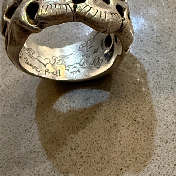 Travis Walker double cross Silver Skull Ring with sapphire  Accents - Picture 10 of 11